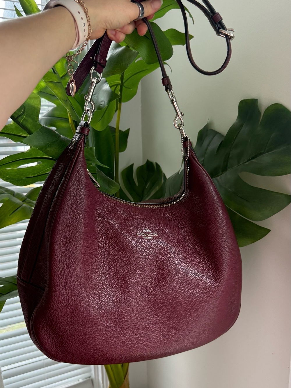 Coach Pebbled Leather Hobo Bag in Deep Burgundy